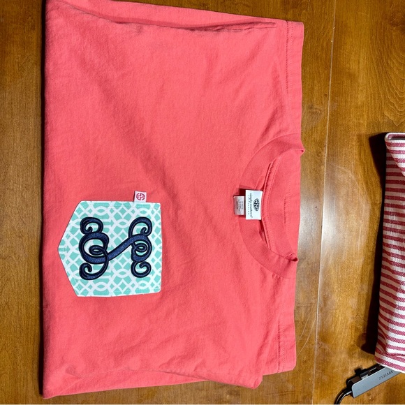 Simply Southern- Coral T-Shirt w/ Embroidery Pocket - Picture 3 of 7